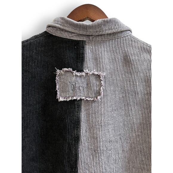 POL Corduroy Colorblock Black Gray Shacket Button Down Oversized Size Large - Picture 10 of 16